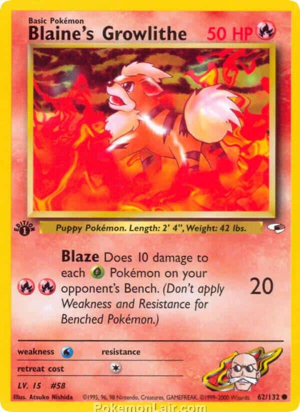 2000 Pokemon Trading Card Game Gym Heroes Price List 62 Blaines Growlithe