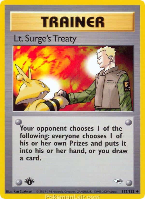 2000 Pokémon TCG Gym Heroes Set - 112 - Lt. Surges Treaty