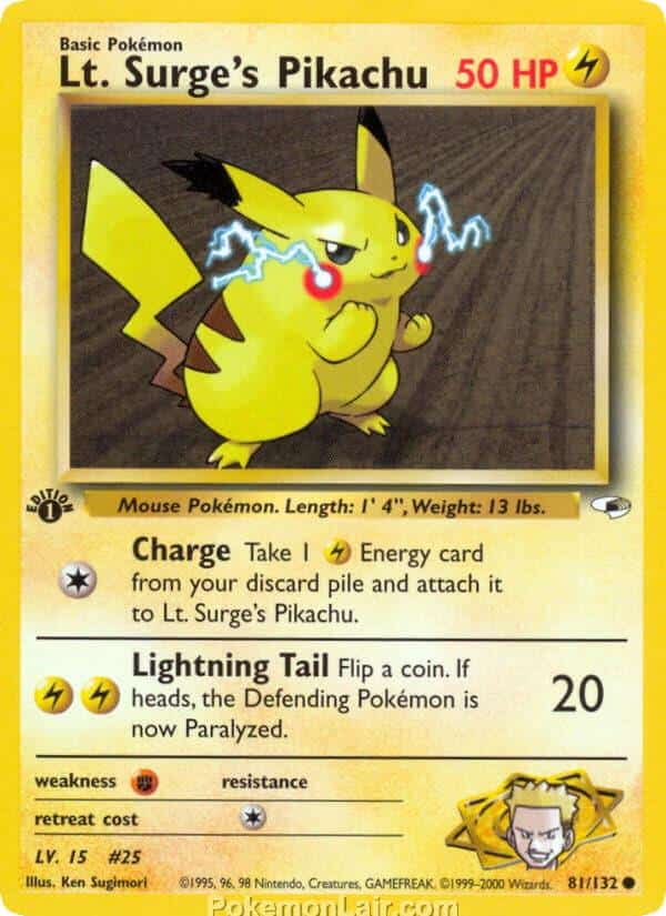 2000 Pokémon TCG Gym Heroes Set - 81 - Lt. Surges Pikachu