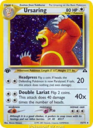 2001 Pokemon Trading Card Game NEO Discovery Price List 15 Ursaring