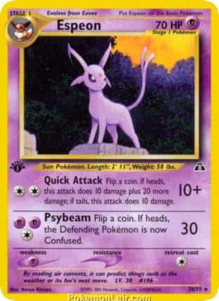 2001 Pokemon Trading Card Game NEO Discovery Price List 20 Espeon