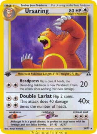 2001 Pokemon Trading Card Game NEO Discovery Price List 34 Ursaring