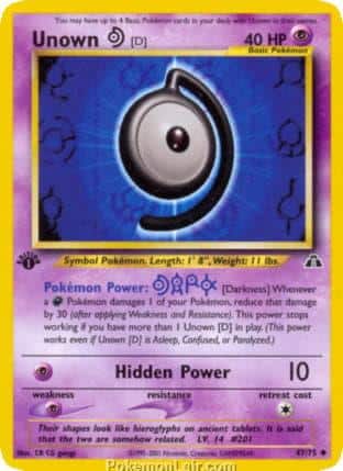 2001 Pokemon Trading Card Game NEO Discovery Price List 47 Unown D