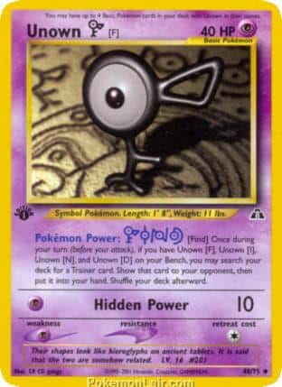 2001 Pokemon Trading Card Game NEO Discovery Price List 48 Unown F