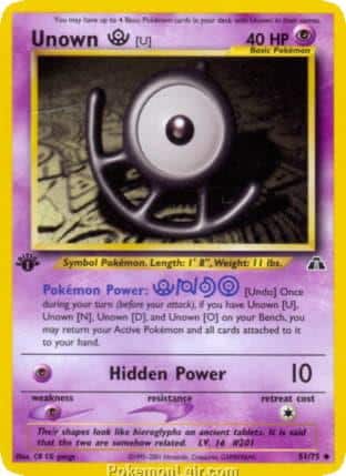 2001 Pokemon Trading Card Game NEO Discovery Price List 51 Unown U
