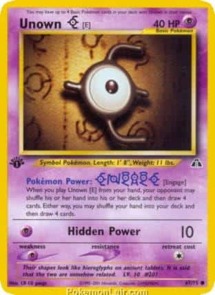 2001 Pokemon Trading Card Game NEO Discovery Price List 67 Unown E