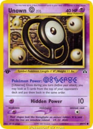 2001 Pokemon Trading Card Game NEO Discovery Price List 69 Unown O