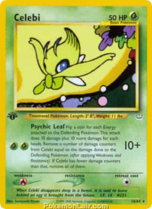 2001 Pokemon Trading Card Game NEO Revelation Price List 16 Celebi