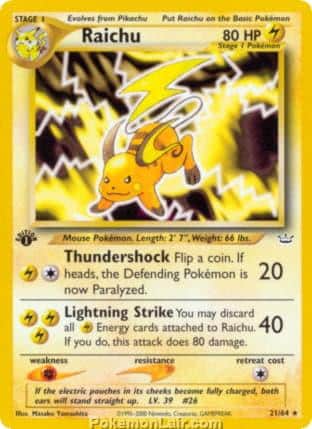 2001 Pokemon Trading Card Game NEO Revelation Price List 21 Raichu