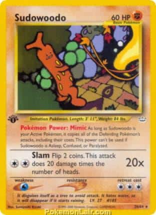 2001 Pokemon Trading Card Game NEO Revelation Price List 26 Sudowoodo