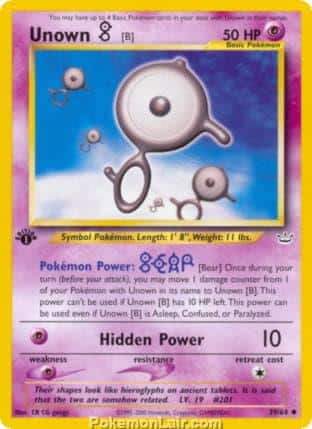 2001 Pokemon Trading Card Game NEO Revelation Price List 39 Unown B