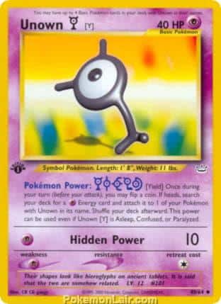 2001 Pokemon Trading Card Game NEO Revelation Price List 40 Unown Y