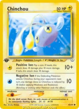 2001 Pokemon Trading Card Game NEO Revelation Price List 42 Chinchou