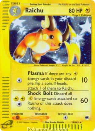 2002 Pokemon Trading Card Game Expedition Base Price List 25 Raichu