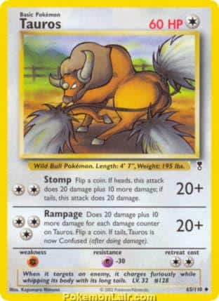 2002 Pokemon Trading Card Game Legendary Collection Price List 65 Tauros