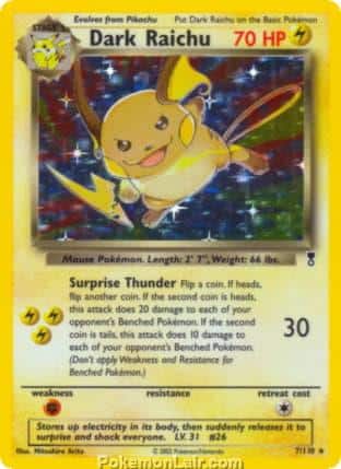 2002 Pokemon Trading Card Game Legendary Collection Price List 7 Dark Raichu