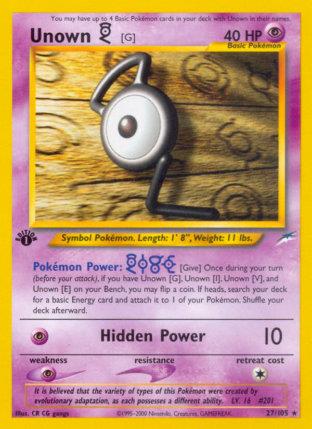 2002 Pokemon Trading Card Game NEO Destiny Set 27 Unown G