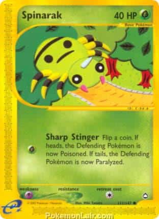 2003 Pokemon Trading Card Game Aquapolis Price List 111 Spinarak