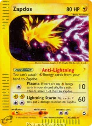 2003 Pokemon Trading Card Game Aquapolis Price List H32 Zapdos