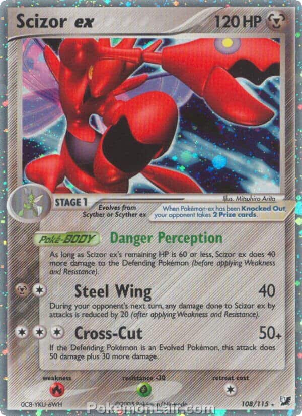2005 Pokemon Trading Card Game EX Unseen Forces Price List 108 Scizor EX