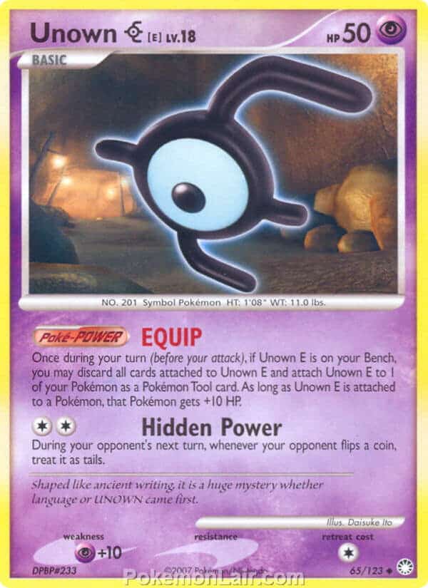 2007 Pokemon Trading Card Game Diamond and Pearl Mysterious Treasures Price List – 65 Unown E