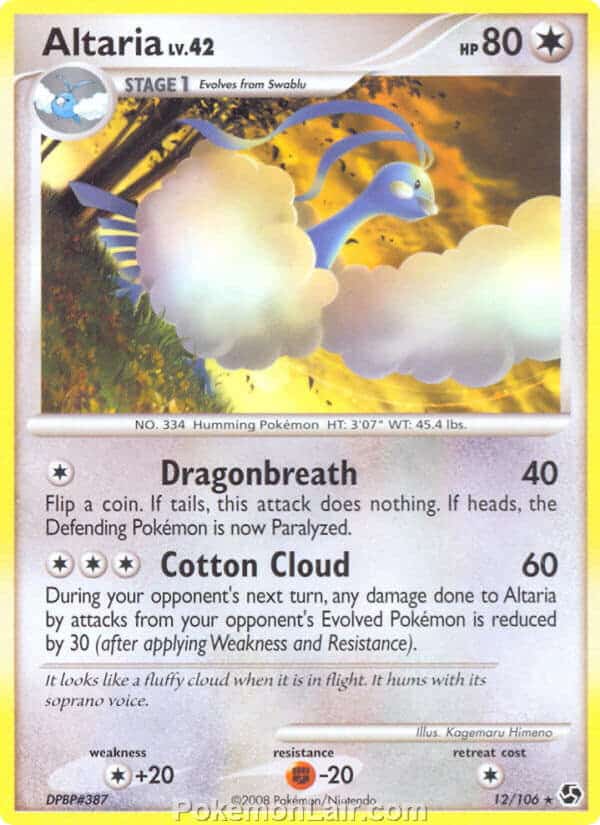 2008 Pokemon Trading Card Game Diamond and Pearl Great Encounters Price List – 12 Altaria