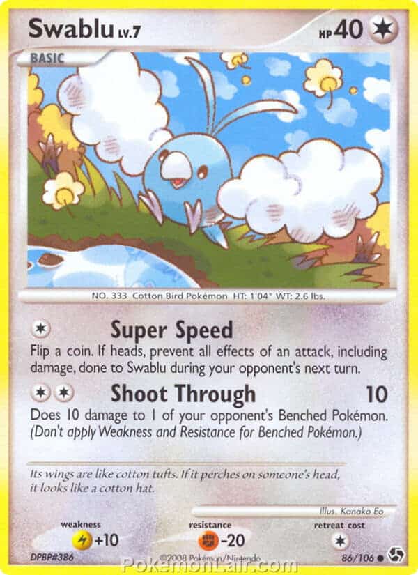 2008 Pokemon Trading Card Game Diamond and Pearl Great Encounters Set – 86 Swablu