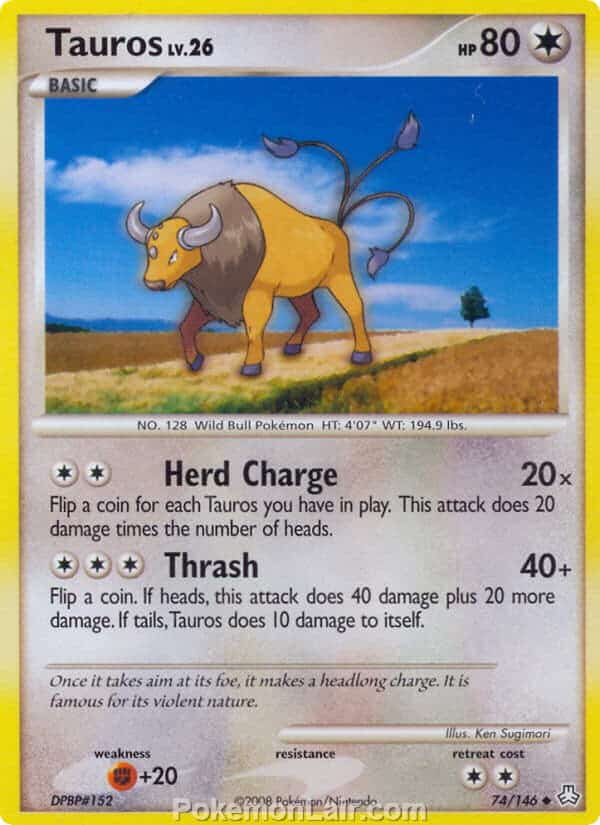 2008 Pokemon Trading Card Game Diamond and Pearl Legends Awakened Price List – 74 Tauros