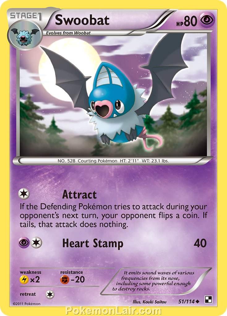 2011 Pokemon Trading Card Game Black and White Price List –51 Swoobat