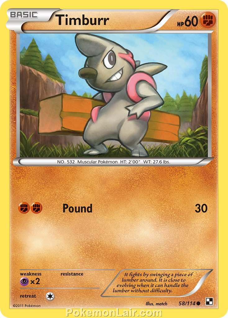 2011 Pokemon Trading Card Game Black and White Price List –58 Timburr