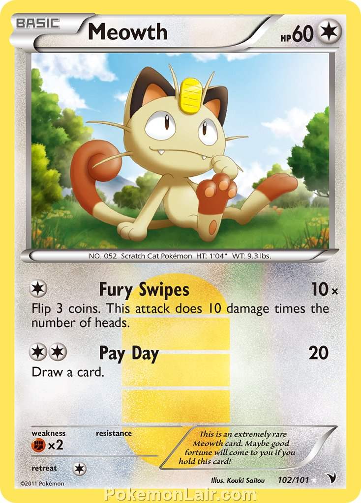 2011 Pokemon Trading Card Game Noble Victories Price List – 102 Meowth