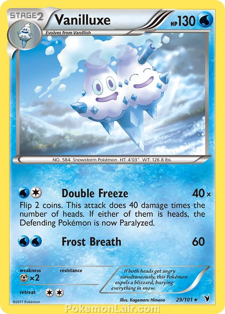 2011 Pokemon Trading Card Game Noble Victories Price List – 29 Vanilluxe