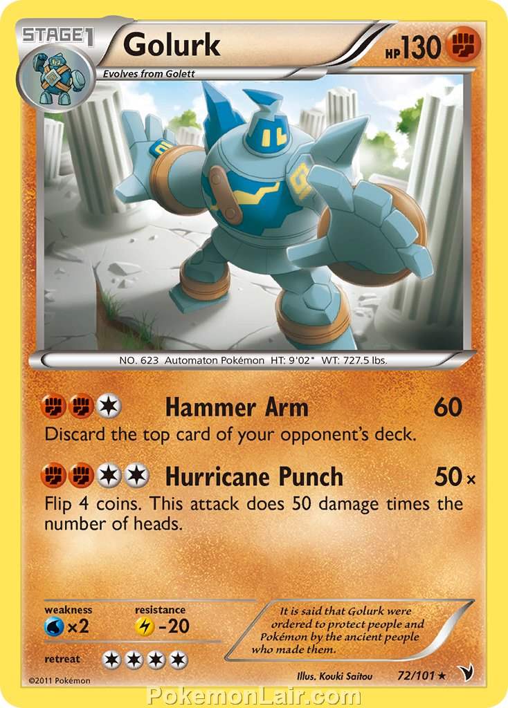 2011 Pokemon Trading Card Game Noble Victories Price List – 72 Golurk