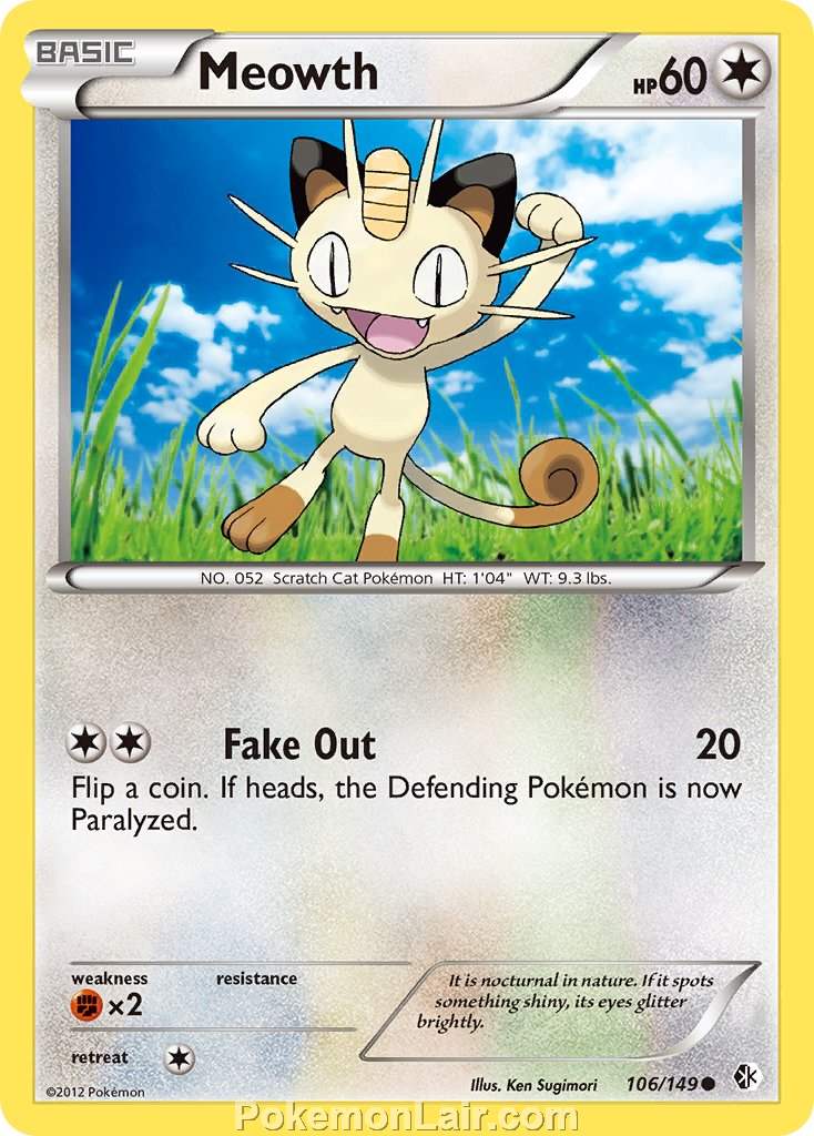2012 Pokemon Trading Card Game Boundaries Crossed Price List – 106 Meowth