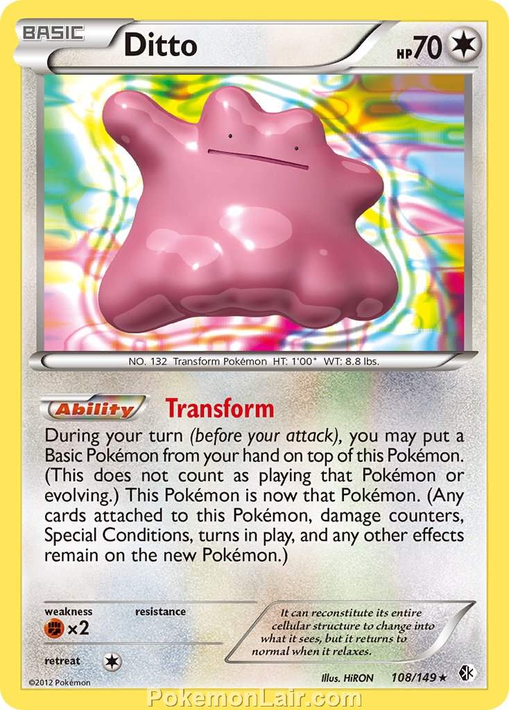 2012 Pokemon Trading Card Game Boundaries Crossed Price List – 108 Ditto