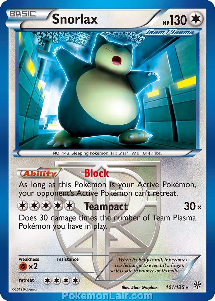 2013 Pokemon Trading Card Game Plasma Storm Set – 101 Snorlax
