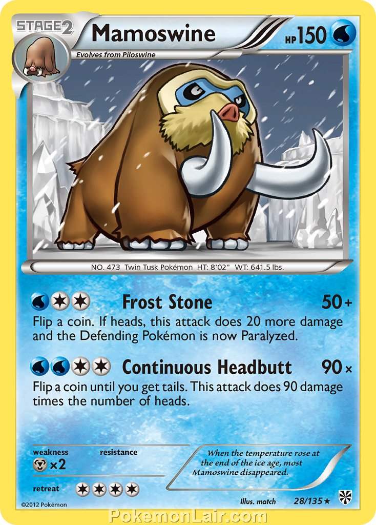 2013 Pokemon Trading Card Game Plasma Storm Set – 28 Mamoswine