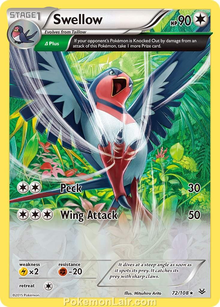 2015 Pokemon Trading Card Game Roaring Skies Price List – 72 Swellow