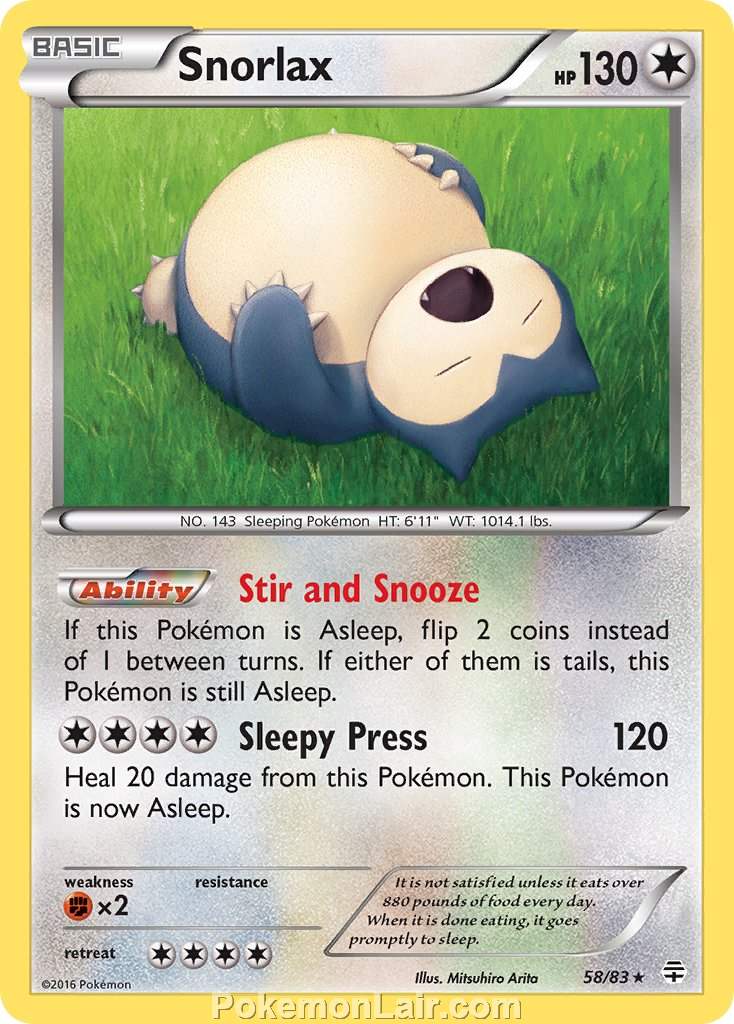 2016 Pokemon Trading Card Game Generations Price List – 58 Snorlax