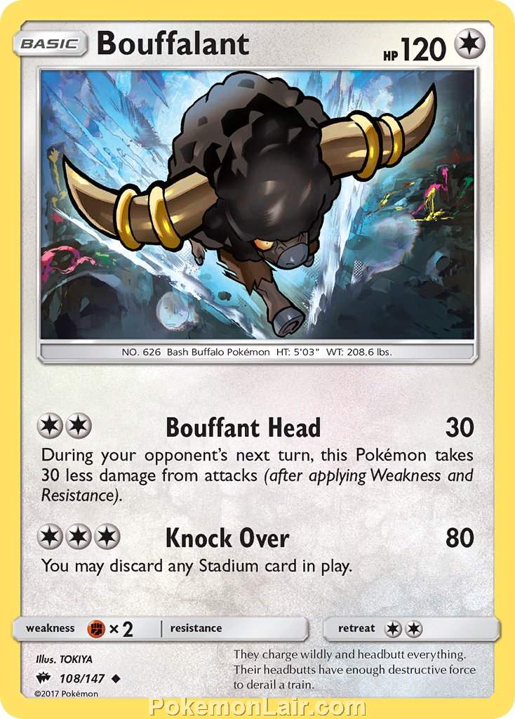 2017 Pokemon Trading Card Game Burning Shadows Price List – 108 Bouffalant