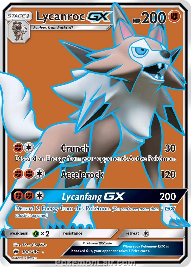 2017 Pokemon Trading Card Game Burning Shadows Price List – 136 Lycanroc GX