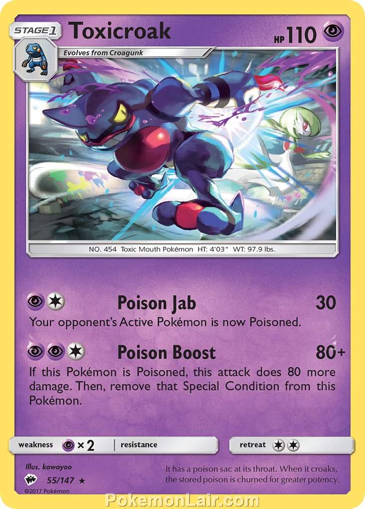 2017 Pokemon Trading Card Game Burning Shadows Price List – 55 Toxicroak