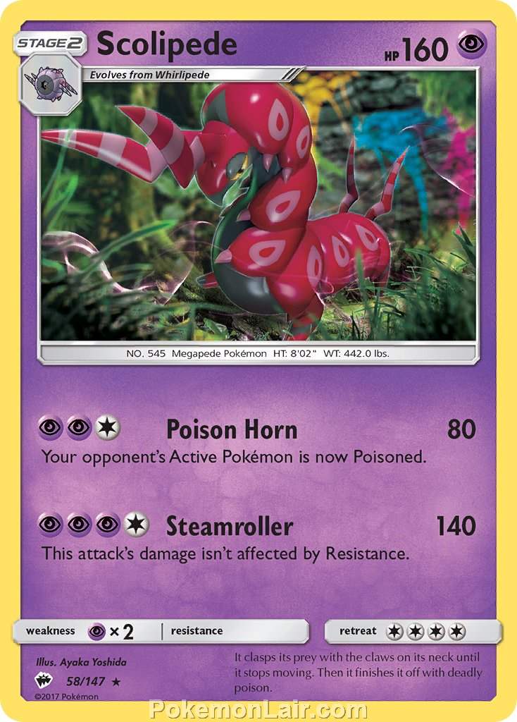 2017 Pokemon Trading Card Game Burning Shadows Price List – 58 Scolipede