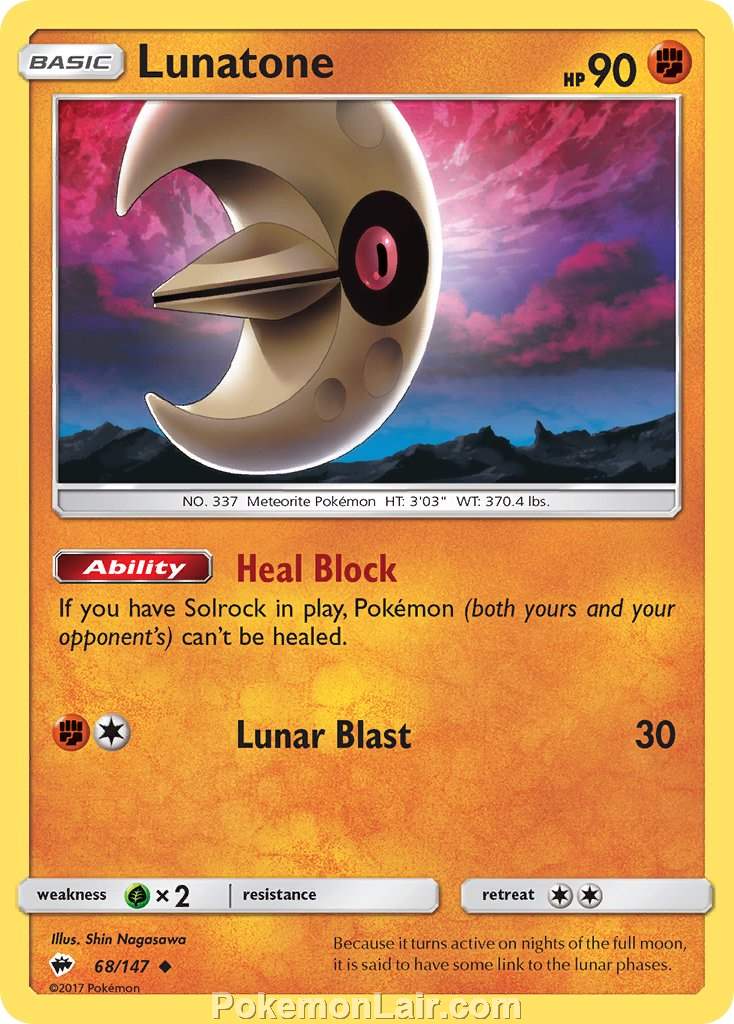 2017 Pokemon Trading Card Game Burning Shadows Price List – 68 Lunatone