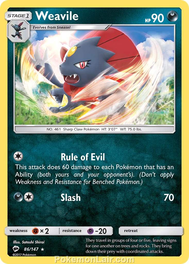 2017 Pokemon Trading Card Game Burning Shadows Price List – 86 Weavile