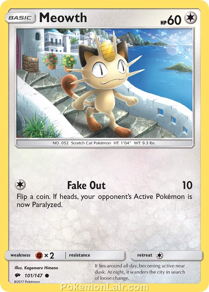 2017 Pokemon Trading Card Game Burning Shadows Set – 101 Meowth