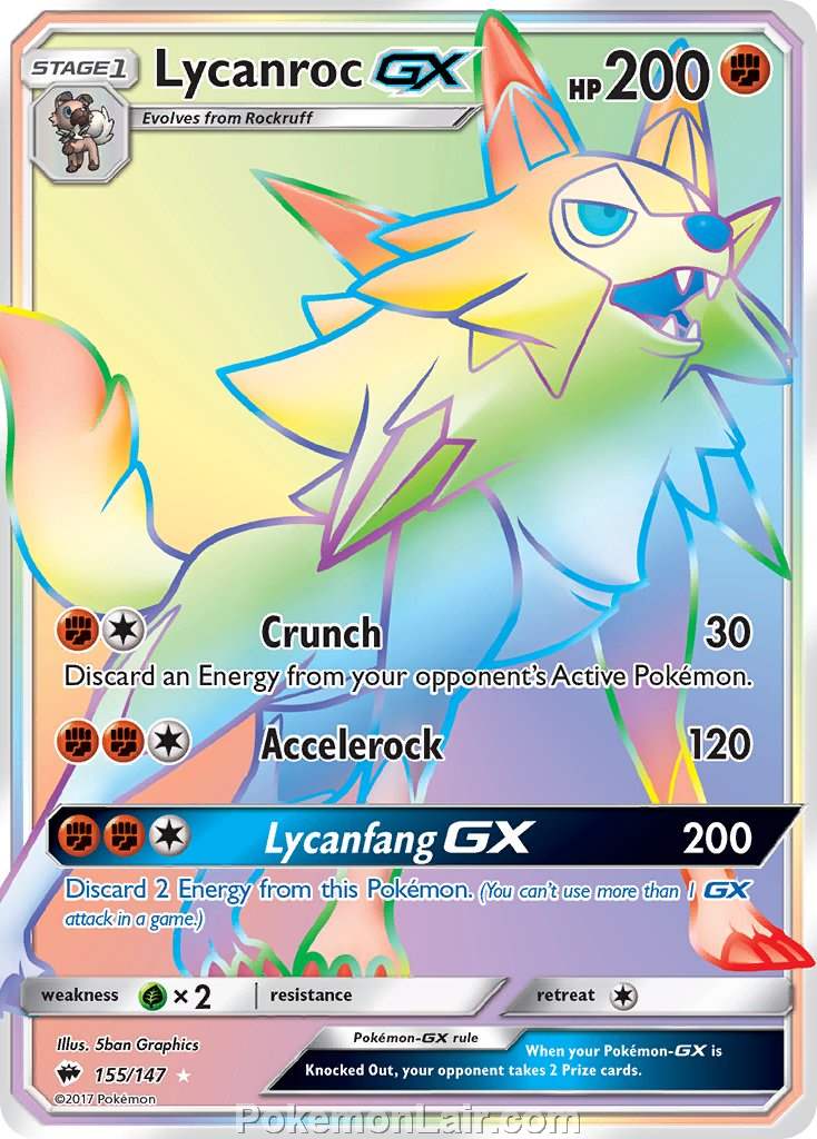 2017 Pokemon Trading Card Game Burning Shadows Set – 155 Lycanroc GX