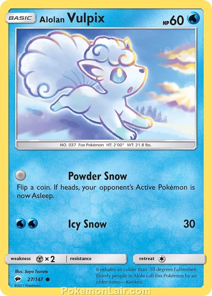 2017 Pokemon Trading Card Game Burning Shadows Set – 27 Alolan Vulpix