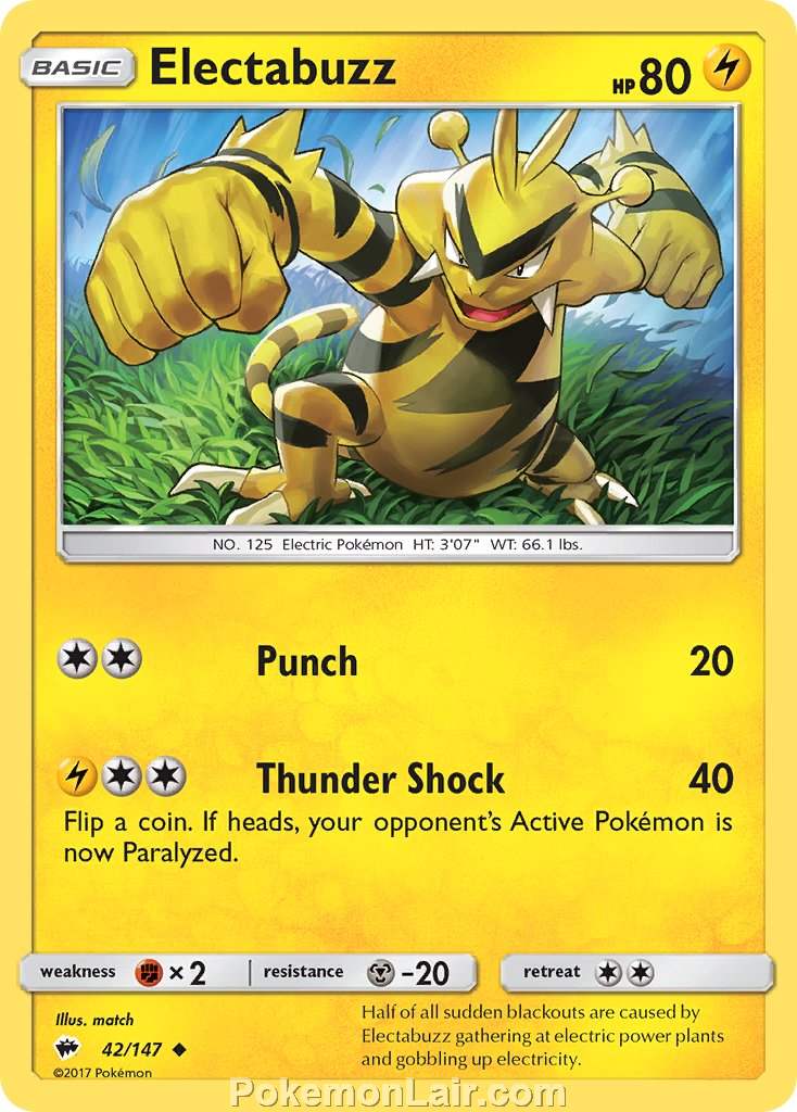 2017 Pokemon Trading Card Game Burning Shadows Set – 42 Electabuzz