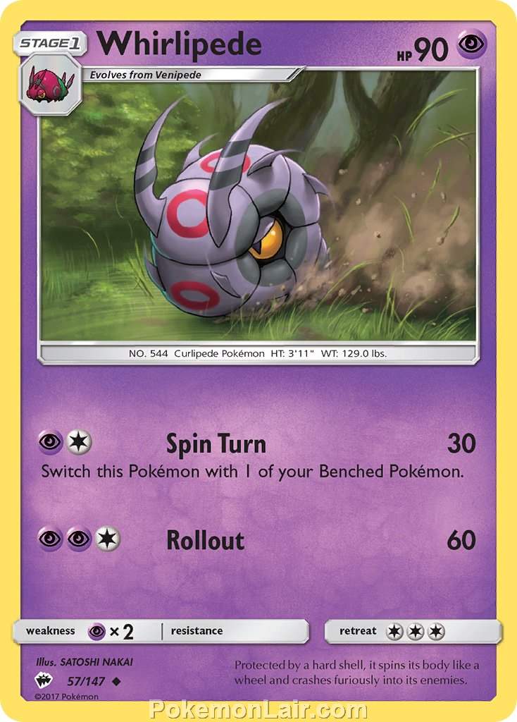2017 Pokemon Trading Card Game Burning Shadows Set – 57 Whirlipede